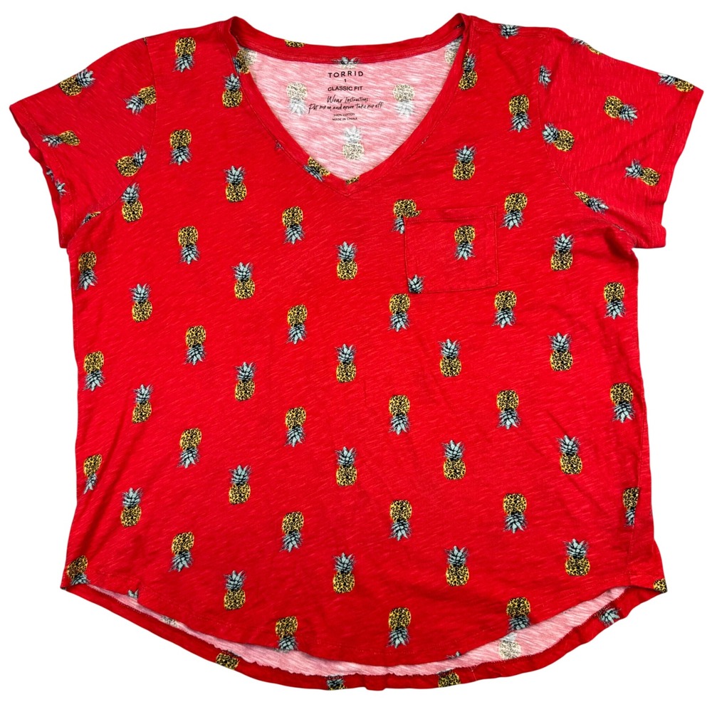 Torrid Shirt Women's Plus Size 1‎ Red Pineapple Vacation Resort Wear Tropical
